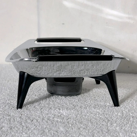 Vintage MCM Chrome Footed Casserole Server Warmer Stand Atomic Age Trivet - Picture 2 of 9